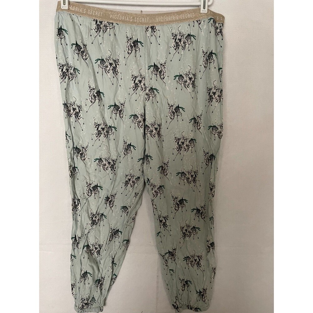 Victoria Secret PJ Pants Bottoms Blue Deer Stag XL Women's Cotton Joggers
